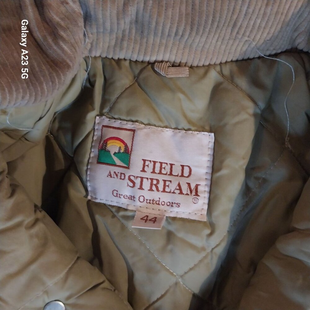 Field & Stream Mens Khaki Quilted Jacket Size 44 With Corduroy Collar Barn Coat - Picture 4 of 7